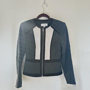 Calvin Klein Polka Dot Cropped Blazer – Black & White, Size 4